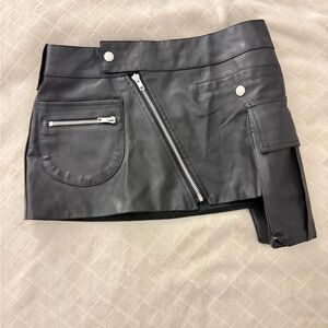Fashion Nova Black Faux Leather Skirt with Silver Zippers
